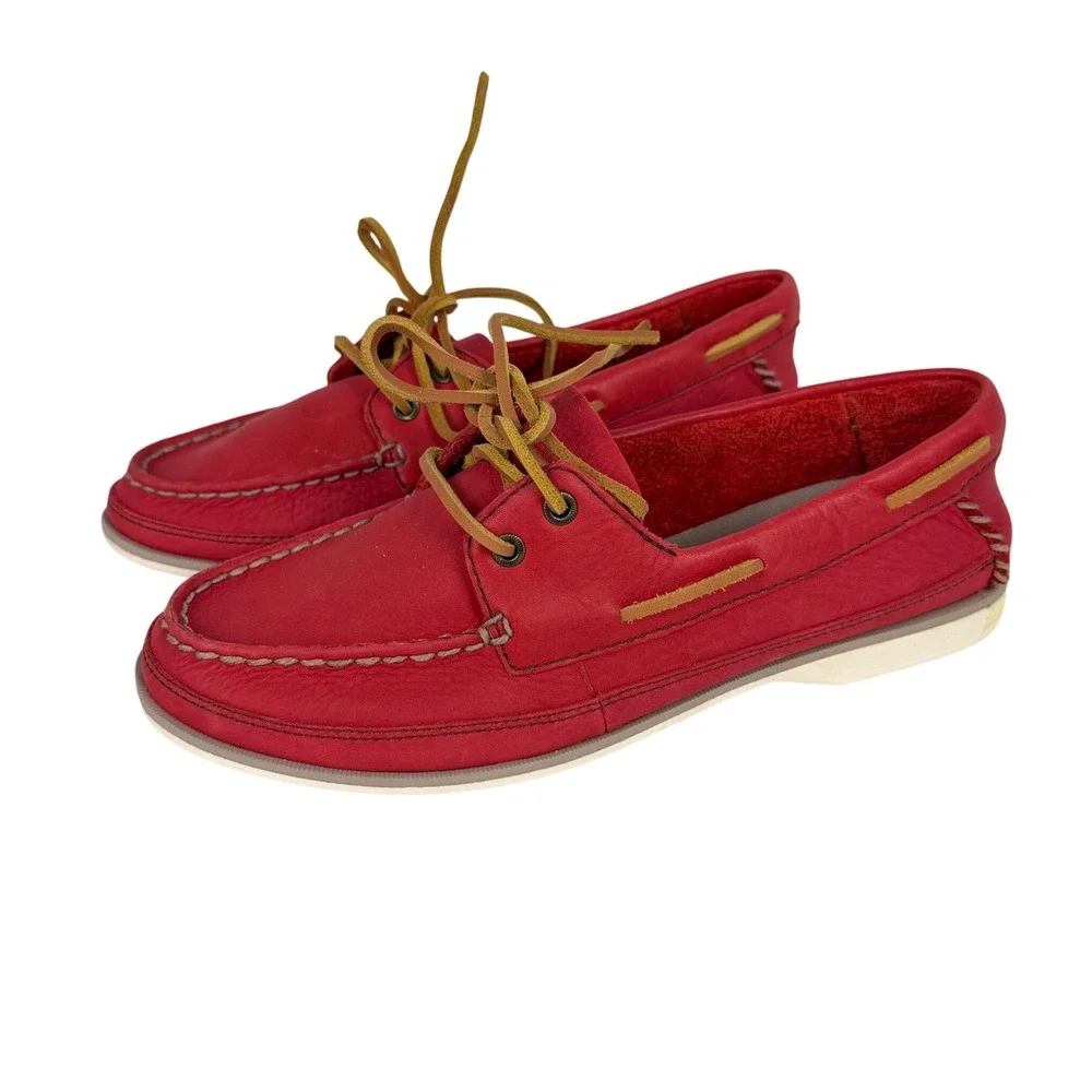 Clarks Boat Shoes Womens Size 8M Leather Nautical‎ Loafers Red Pink Casual